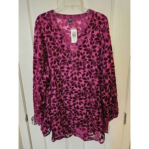 NWT Torrid Womens Burgundy Velvet Burnout Floral L/S V-Neck Tunic Blouse Size 4X